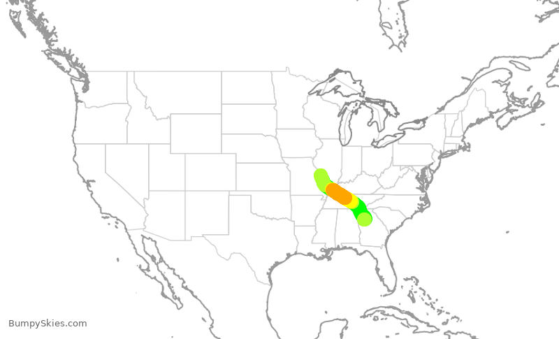 Turbulence forecast map for DAL566, ATL to STL