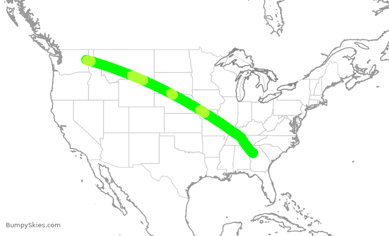 Turbulence forecast map for DAL566, GEG to ATL