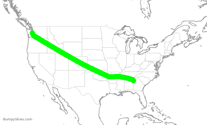 Turbulence forecast map for DAL567, SEA to ATL
