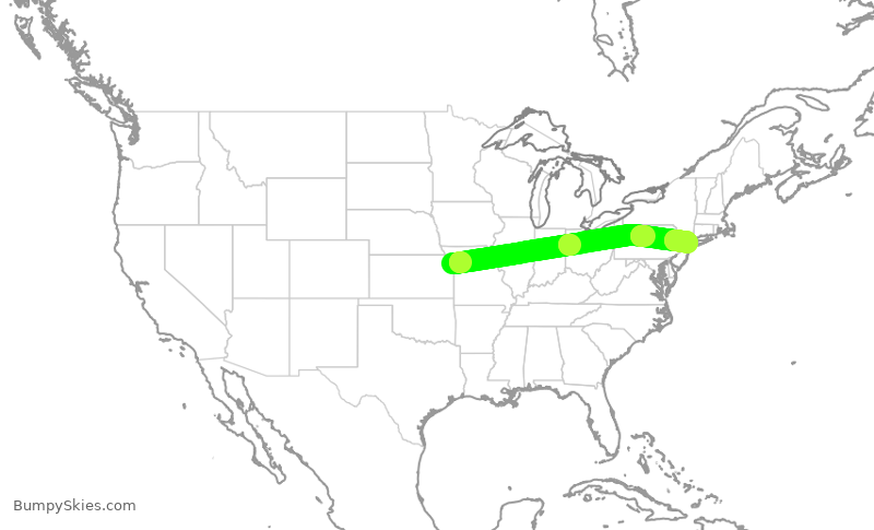 Turbulence forecast map for DAL572, MCI to LGA