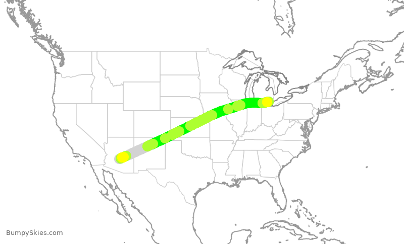 Turbulence forecast map for DAL573, PHX to DTW