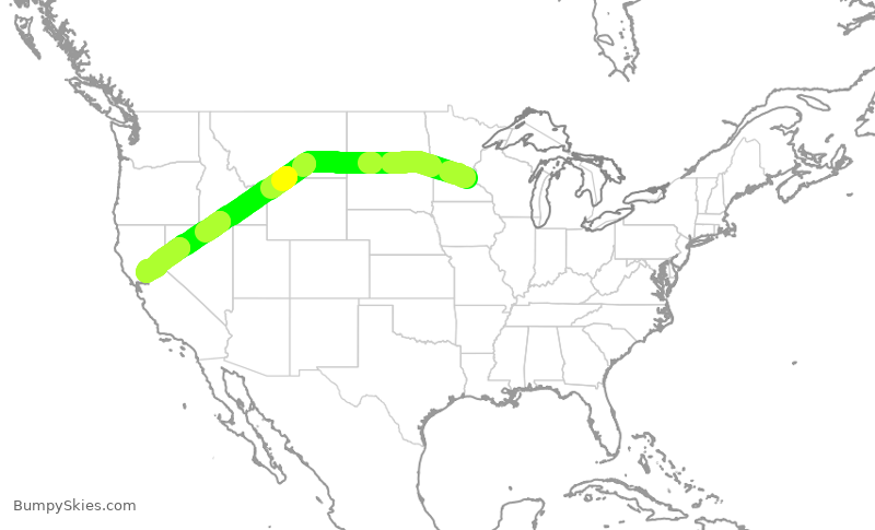 Turbulence forecast map for DAL574, MSP to SMF