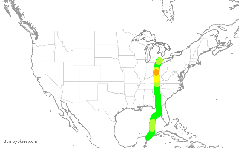 Turbulence forecast map for DAL578, DTW to CUN