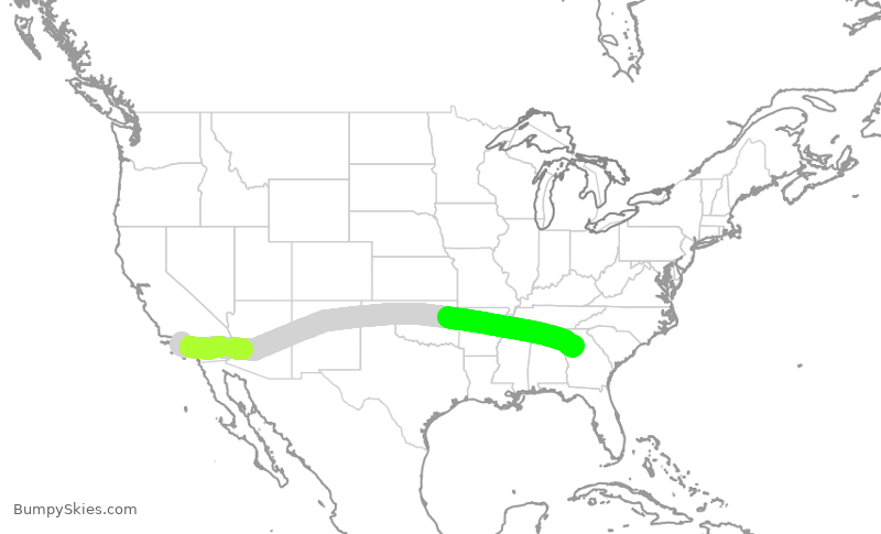 Turbulence forecast map for DAL579, LAX to ATL