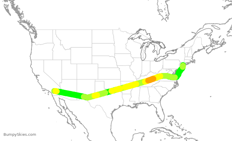 Turbulence forecast map for DAL580, PSP to JFK