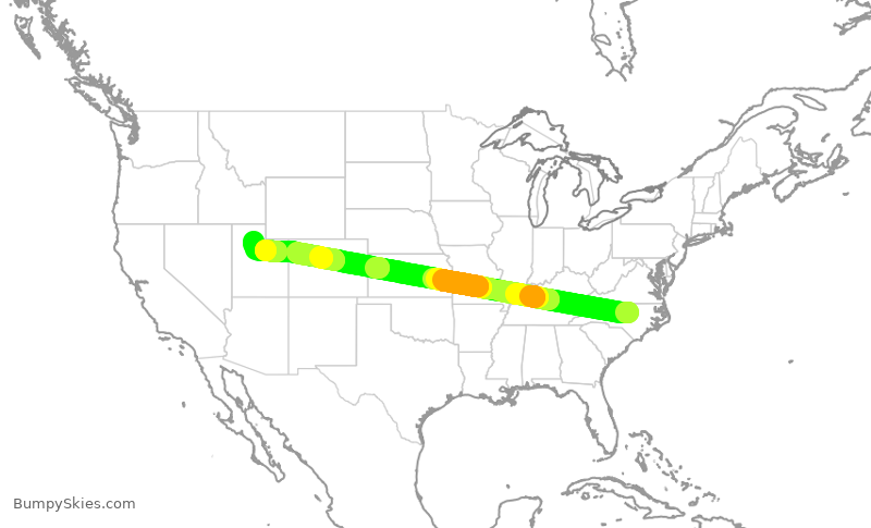 Turbulence forecast map for DAL580, RDU to SLC