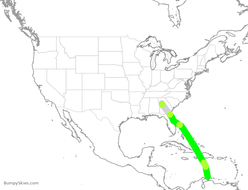 Turbulence forecast map for DAL582, ATL to AUA
