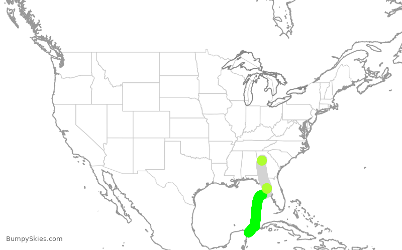 Turbulence forecast map for DAL586, ATL to CUN