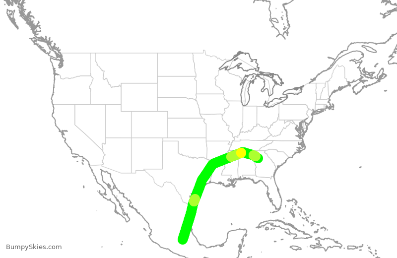 Turbulence forecast map for DAL587, MEX to ATL
