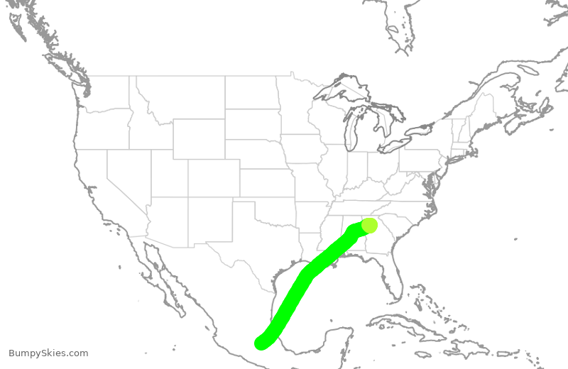 Turbulence forecast map for DAL589, ATL to MMX