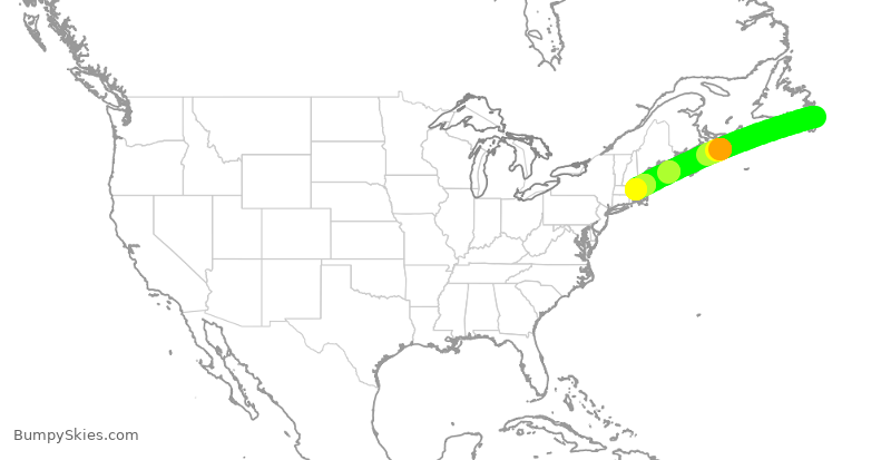 Turbulence forecast map for DAL58, YYT to BOS