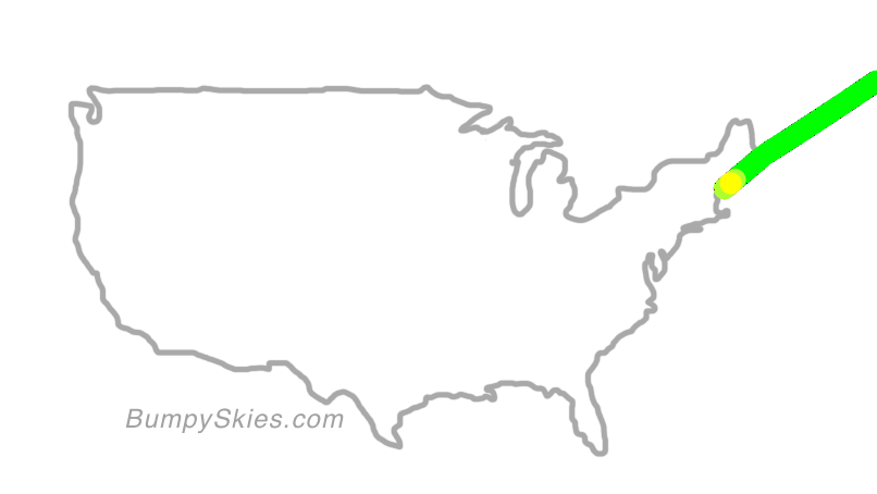 Map of continental US with illustrated flight path and turbulence forecast (described in text below)