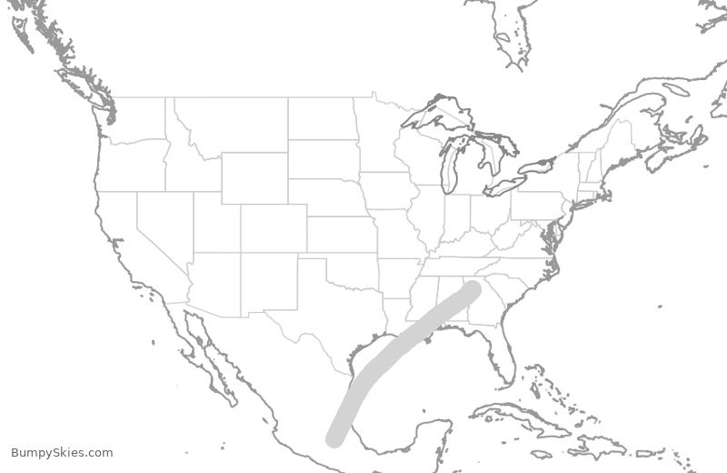 Turbulence forecast map for DAL590, MMX to ATL