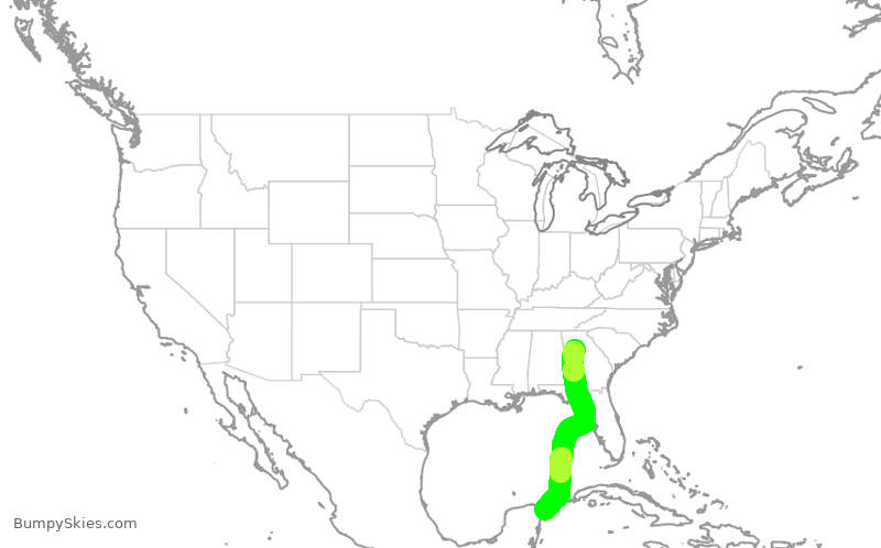 Turbulence forecast map for DAL592, ATL to CUN