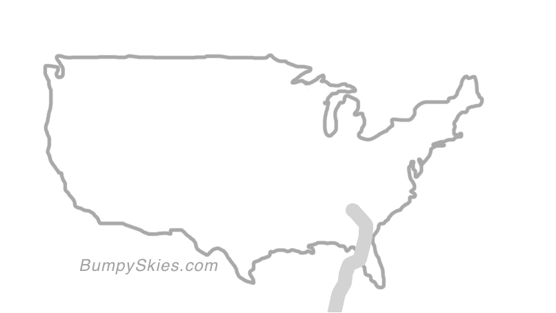 Map of continental US with illustrated flight path and turbulence forecast (described in text below)