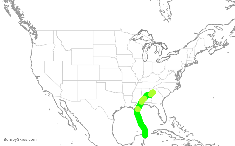 Turbulence forecast map for DAL597, CUN to ATL