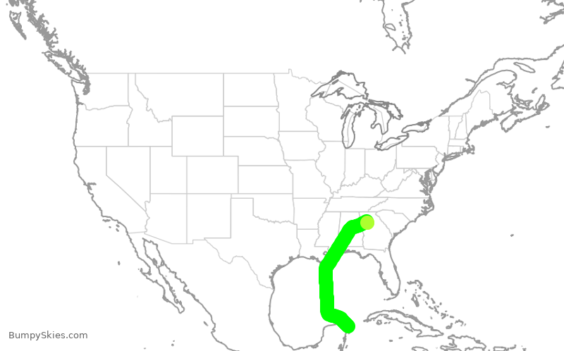 Turbulence forecast map for DAL598, ATL to CUN