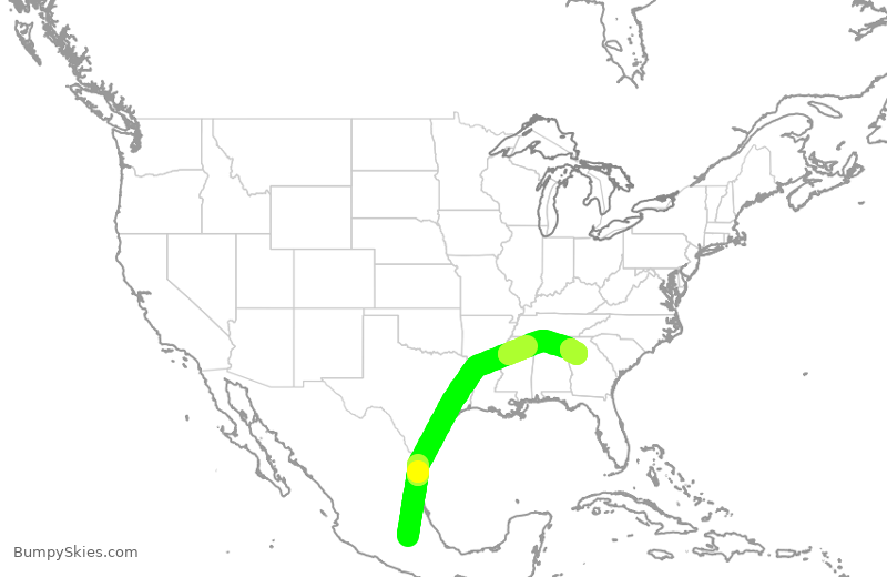 Turbulence forecast map for DAL599, MEX to ATL