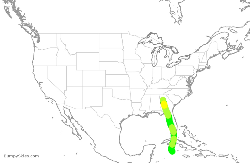 Turbulence forecast map for DAL600, ATL to GCM