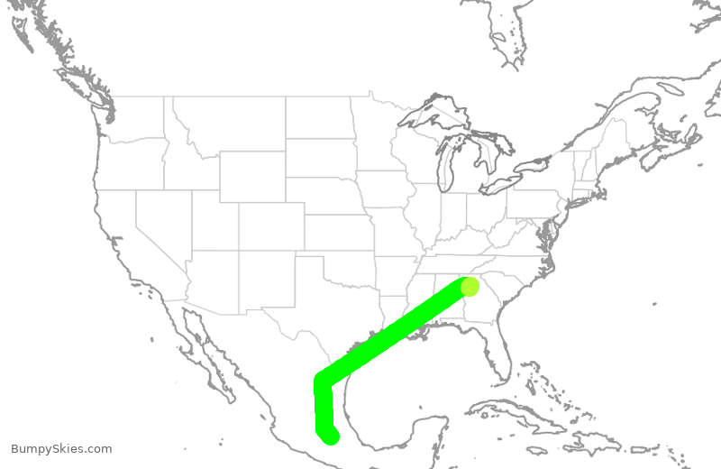 Turbulence forecast map for DAL602, ATL to MMX