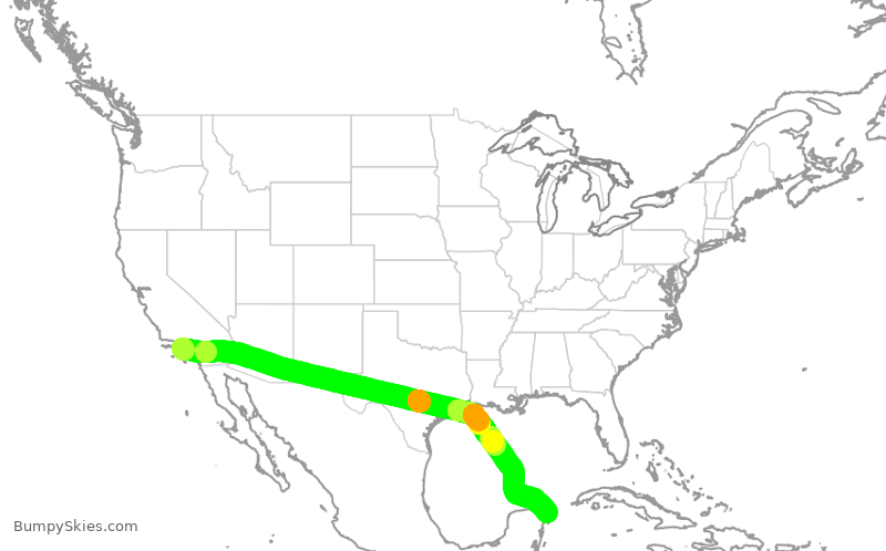 Turbulence forecast map for DAL615, LAX to CUN