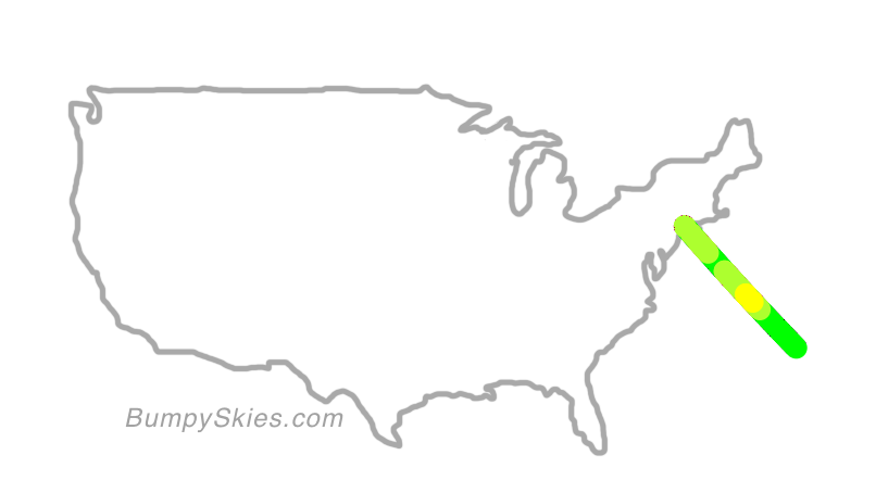 Map of continental US with illustrated flight path and turbulence forecast (described in text below)