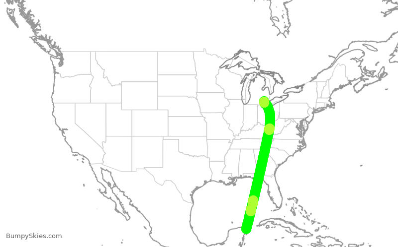 Turbulence forecast map for DAL618, MUN to DTW