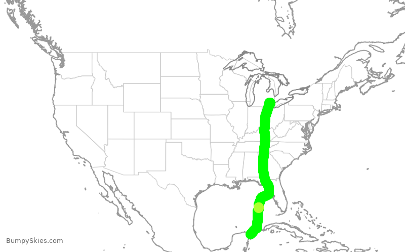 Turbulence forecast map for DAL619, DTW to MUN