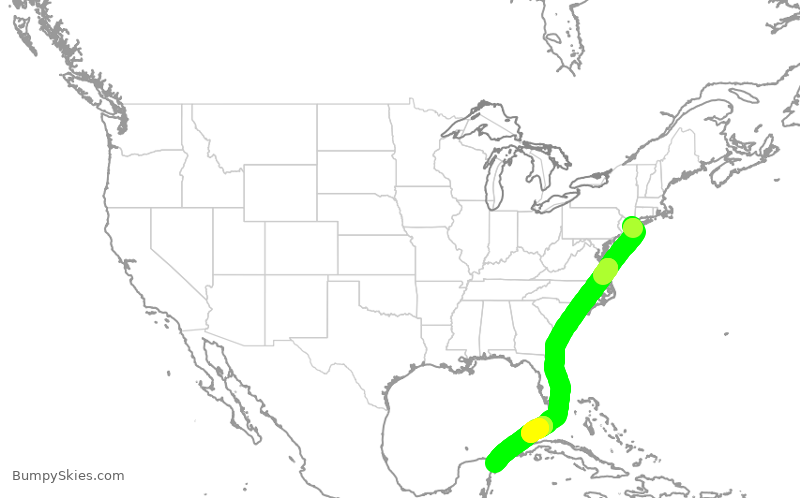 Turbulence forecast map for DAL621, JFK to CUN