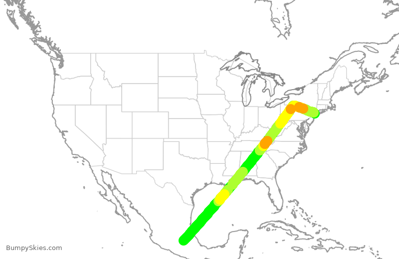 Turbulence forecast map for DAL624, MEX to JFK
