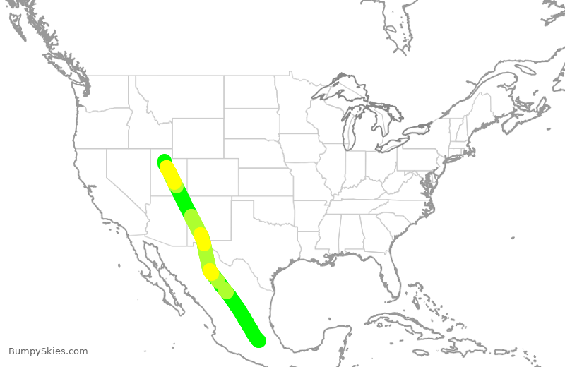 Turbulence forecast map for DAL628, SLC to MMX