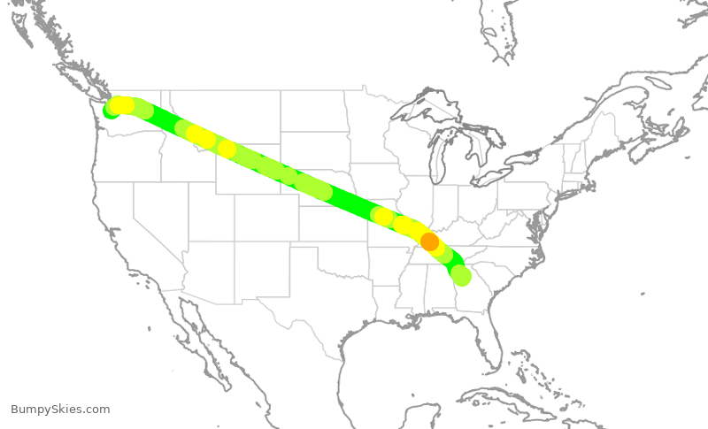 Turbulence forecast map for DAL629, ATL to SEA