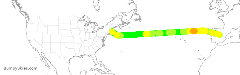 Turbulence forecast map for DAL62, BOS to MAD