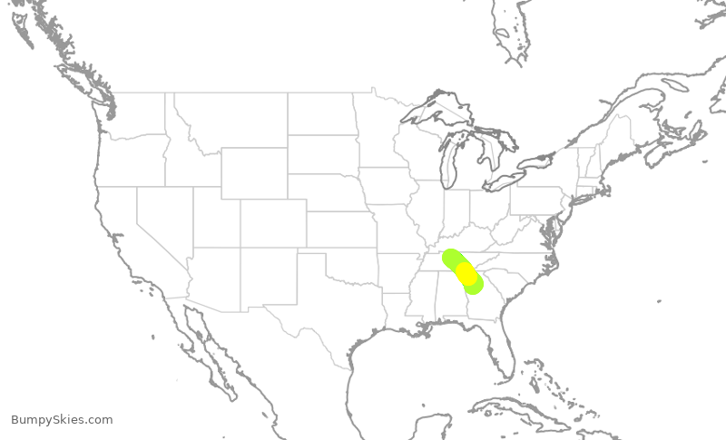 Turbulence forecast map for DAL635, ATL to BNA