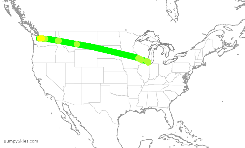 Turbulence forecast map for DAL637, SEA to ORD