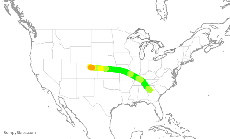 Turbulence forecast map for DAL638, DEN to ATL