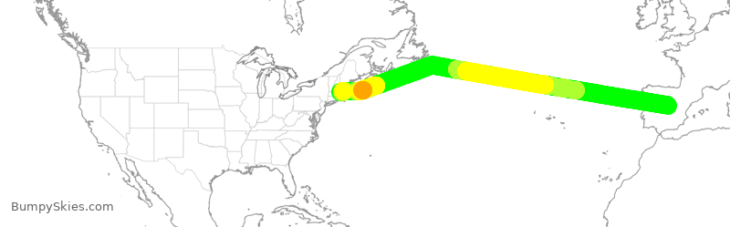 Turbulence forecast map for DAL63, MAD to BOS