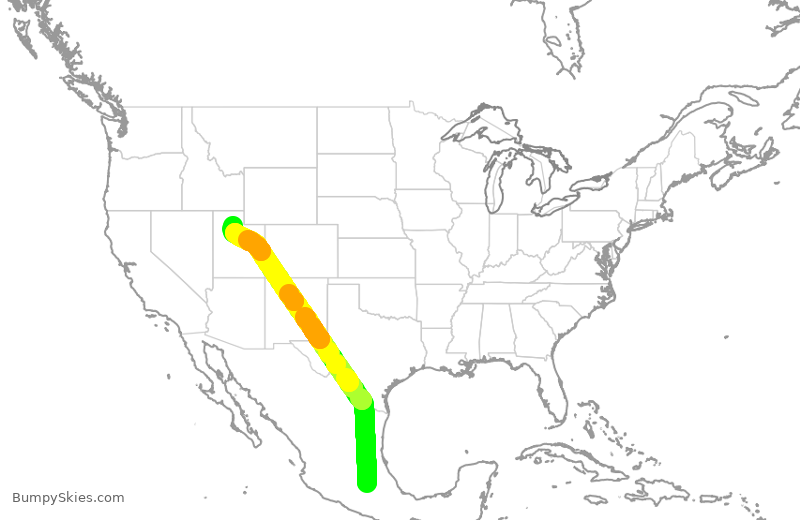 Turbulence forecast map for DAL642, MMX to SLC