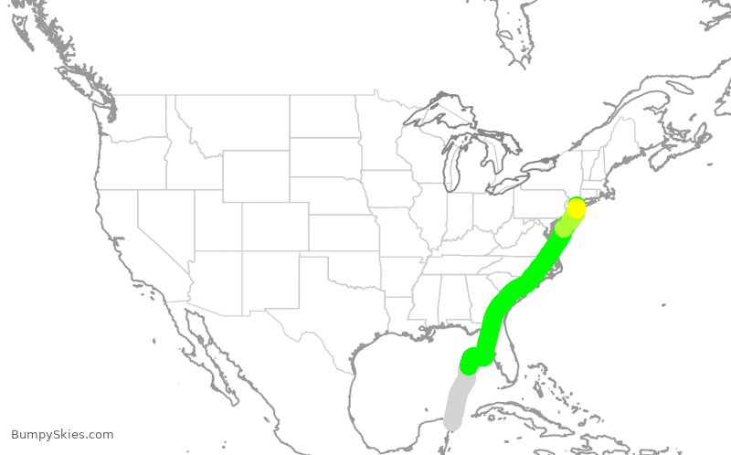 Turbulence forecast map for DAL643, MUN to JFK