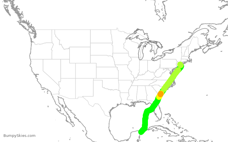 Turbulence forecast map for DAL644, JFK to CUN