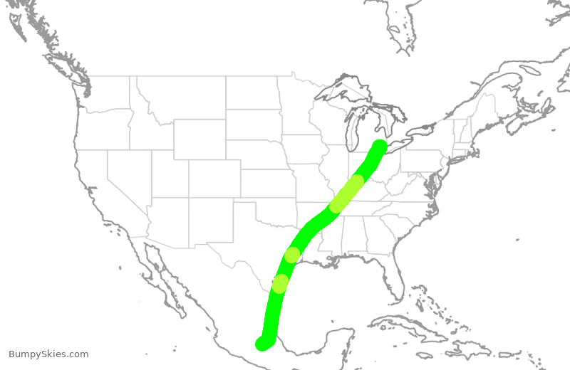 Turbulence forecast map for DAL646, DTW to MMX