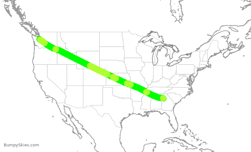 Turbulence forecast map for DAL648, ATL to SEA