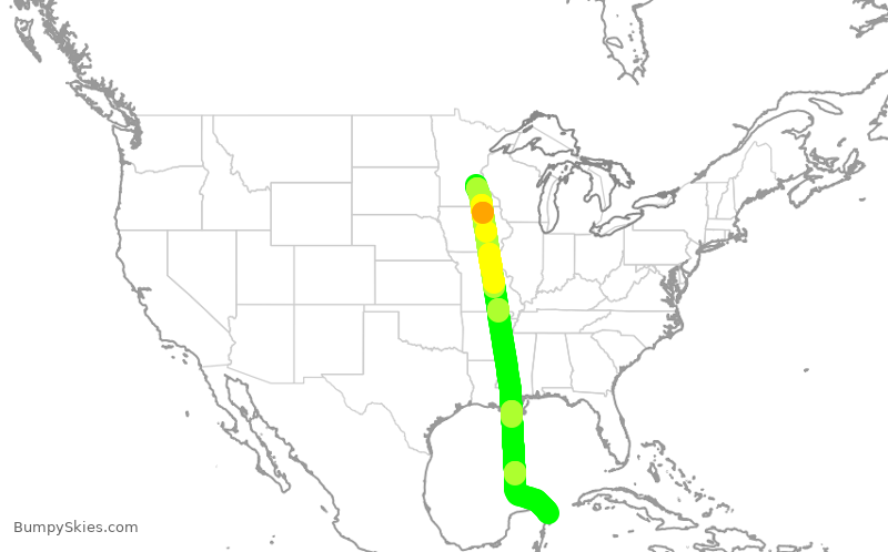 Turbulence forecast map for DAL648, MSP to MUN