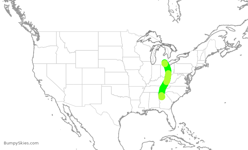 Turbulence forecast map for DAL651, ATL to DTW