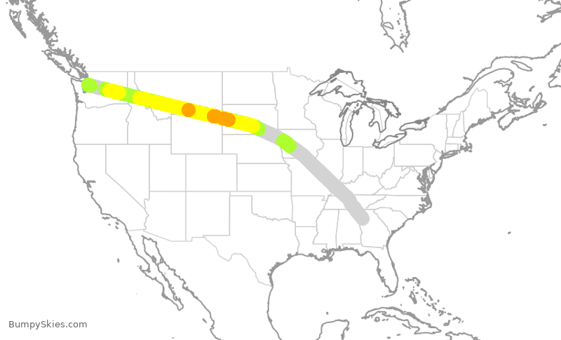 Turbulence forecast map for DAL652, SEA to ATL