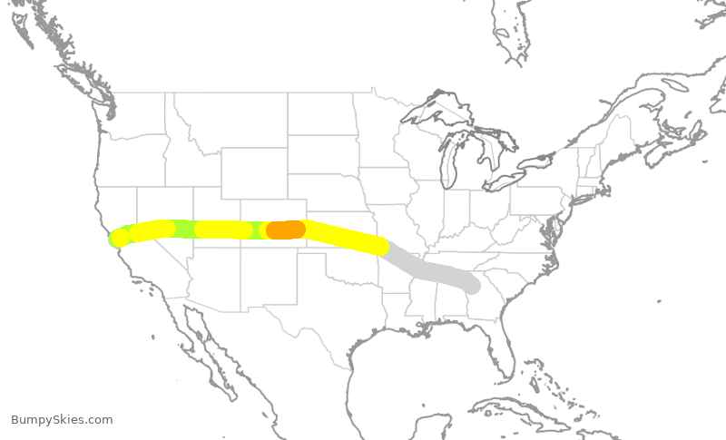 Turbulence forecast map for DAL654, SJC to ATL