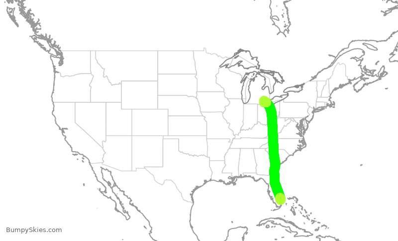 Turbulence forecast map for DAL655, FLL to DTW