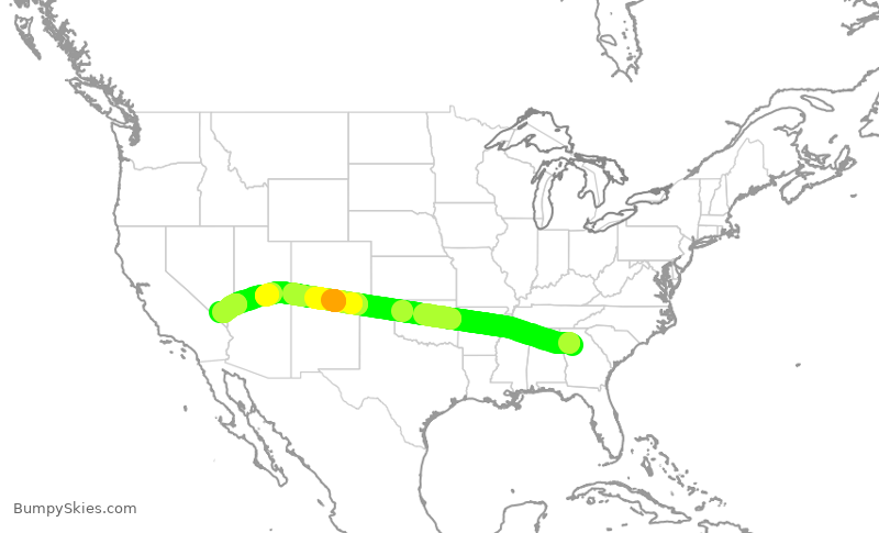 Turbulence forecast map for DAL659, ATL to LAS