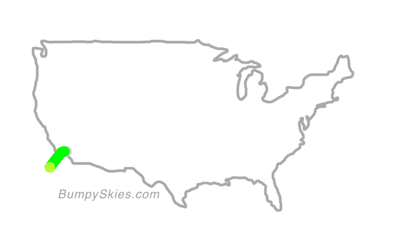 Map of continental US with illustrated flight path and turbulence forecast (described in text below)