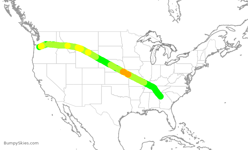 Turbulence forecast map for DAL662, PDX to ATL